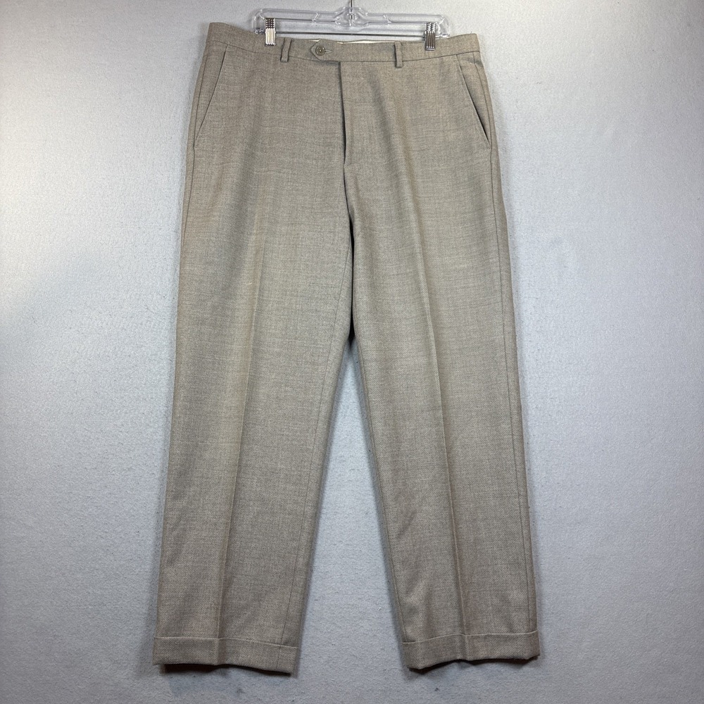 Santorelli Romeo Tan Flat Front 100% Virgin Wool Dress Pants Men's‎ 38